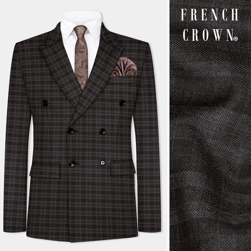 Zeus Brown With Emperor Plaid Wool Blend Double Breasted Blazer 1