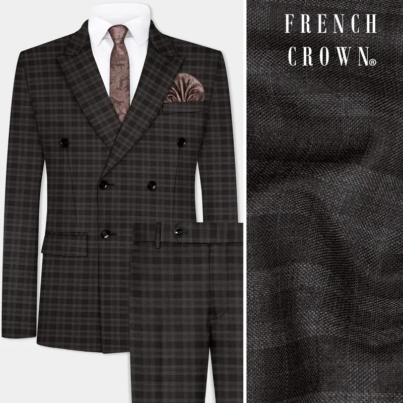 Zeus Brown With Emperor Plaid Wool Blend Double Breasted Suit 1