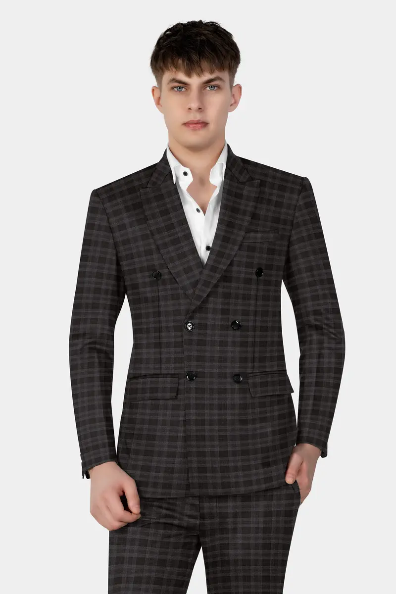 Zeus Brown With Emperor Plaid Wool Blend Double Breasted Suit 18