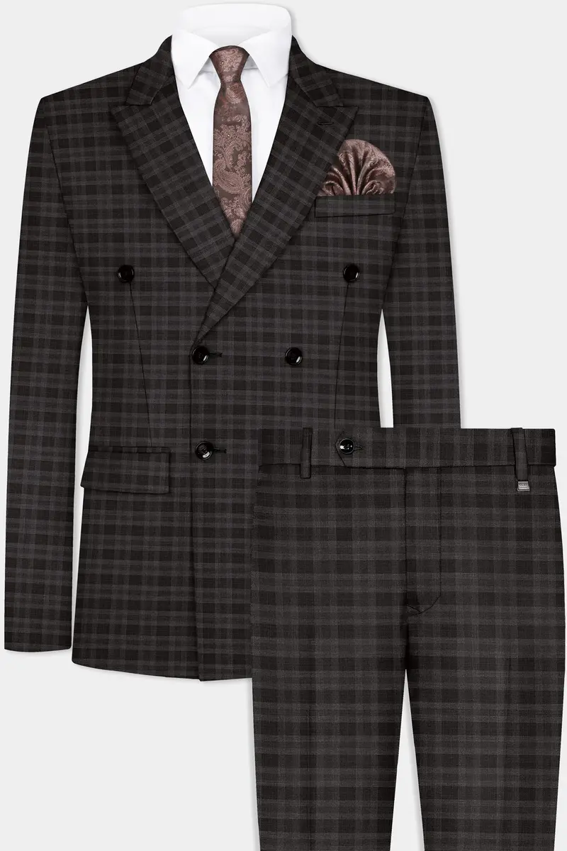Zeus Brown With Emperor Plaid Wool Blend Double Breasted Suit 2