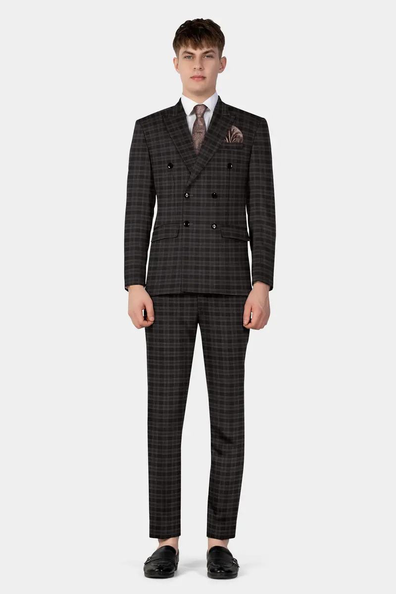 Zeus Brown With Emperor Plaid Wool Blend Double Breasted Suit 20