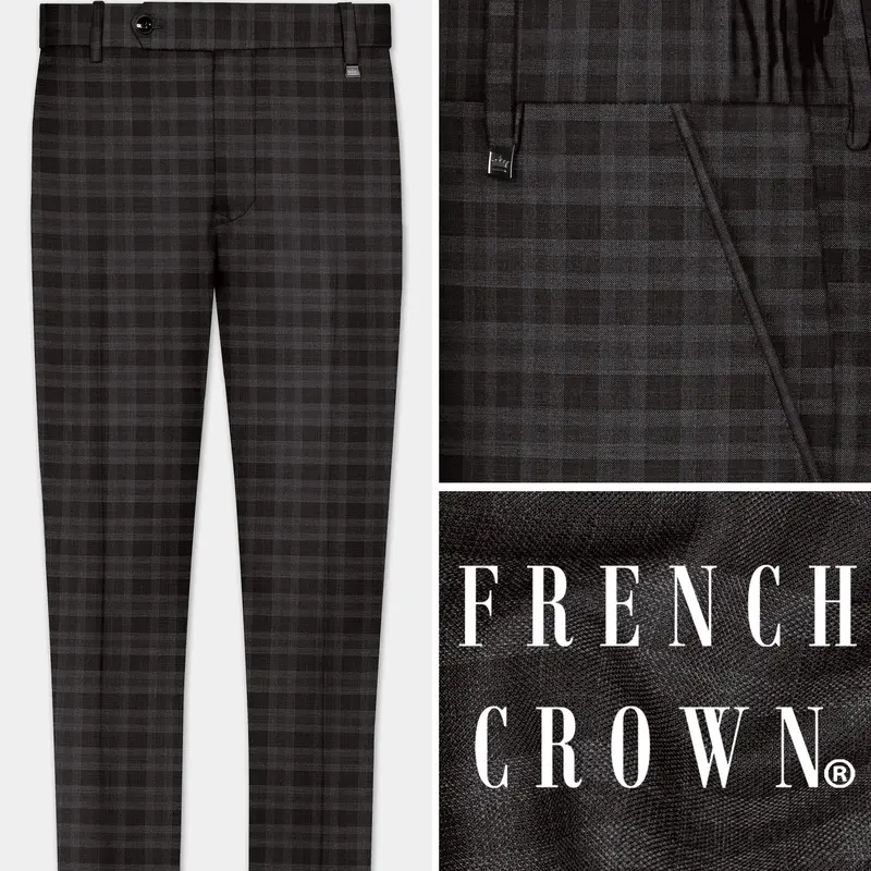 Zeus Brown With Emperor Plaid Wool Blend Stretchable Waistband Pant 1