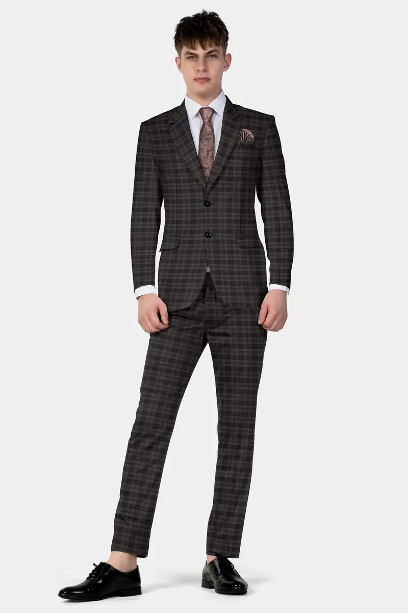 Zeus Brown With Emperor Plaid Wool Blend Stretchable Waistband Pant 7
