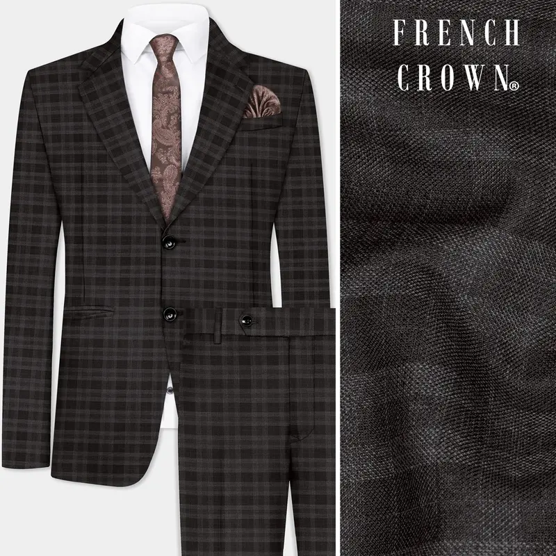 Zeus Brown With Emperor Plaid Wool Blend Suit 1