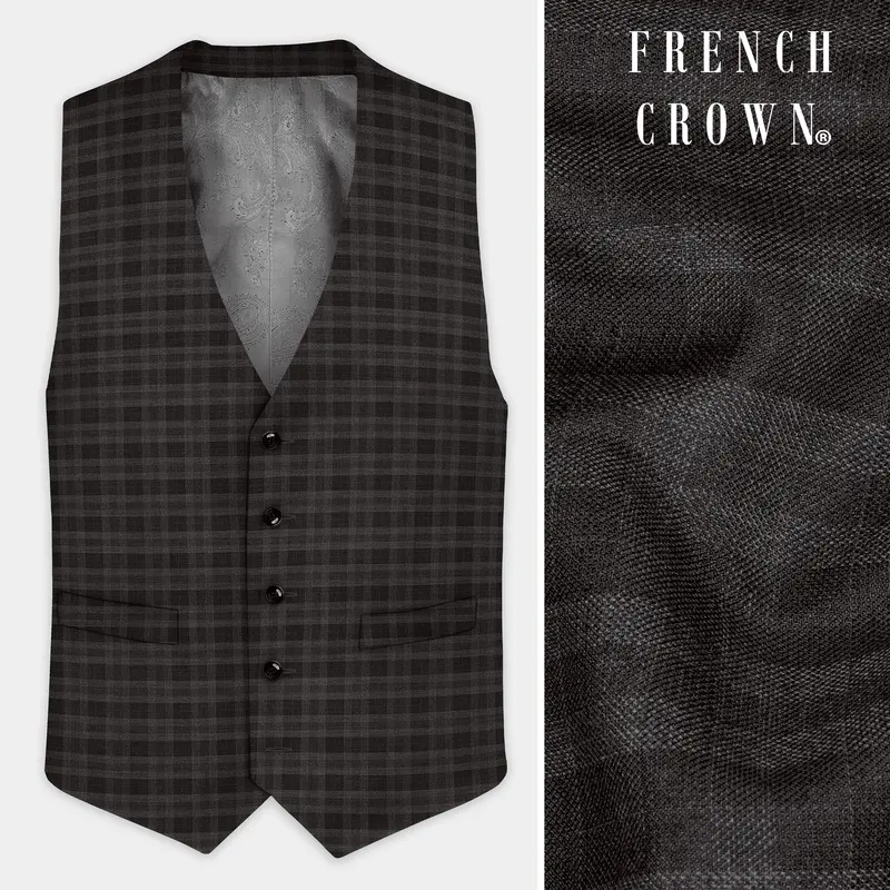 Zeus Brown With Emperor Plaid Wool Blend Waistcoat 1