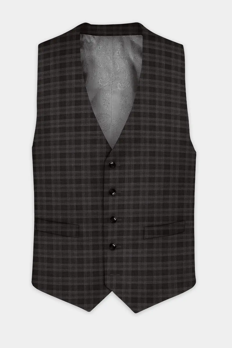 Zeus Brown With Emperor Plaid Wool Blend Waistcoat 2