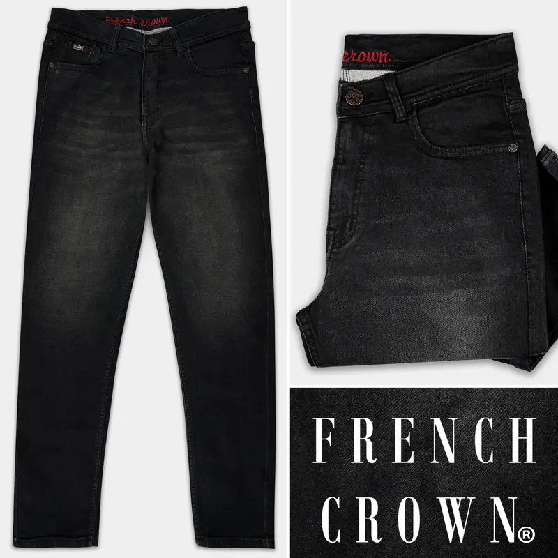 Zeus Dark Black Whiskering Wash Stretchable Denim 1