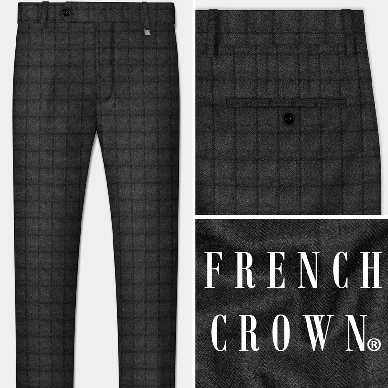 Zeus Dark Brown Plaid Tweed Pant 1