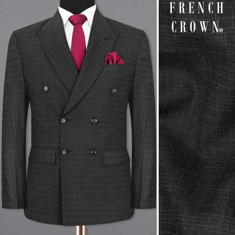 Zeus Gray Plaid Double Breasted Blazer 1
