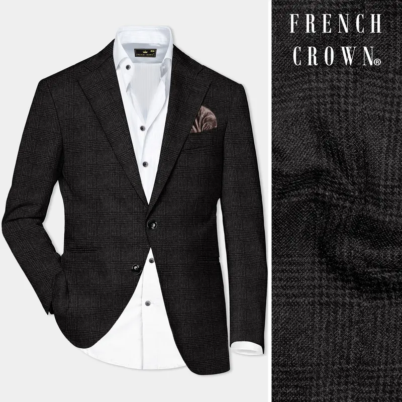 Zeus Gray Subtle Plaid Wool Rich Single Breasted Blazer 1