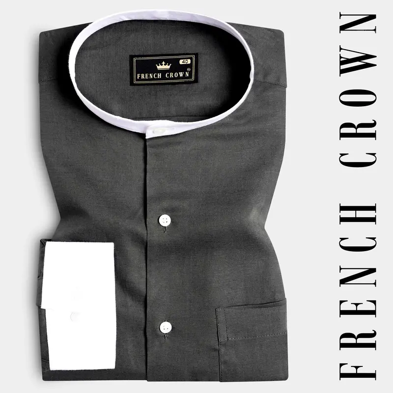 Zeus Gray With White Cuffs And Collar Luxurious Linen Shirt 1