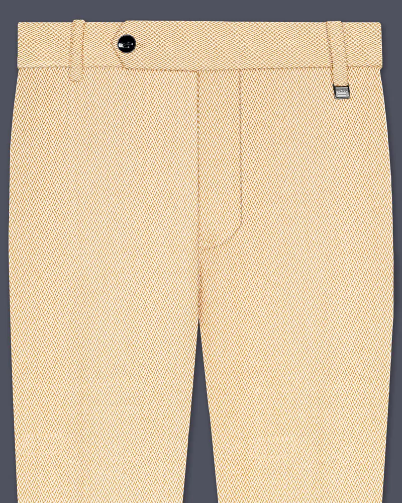 Zeyra-Maize Chevron Cream Textured Stretchable Waistband Pant 1