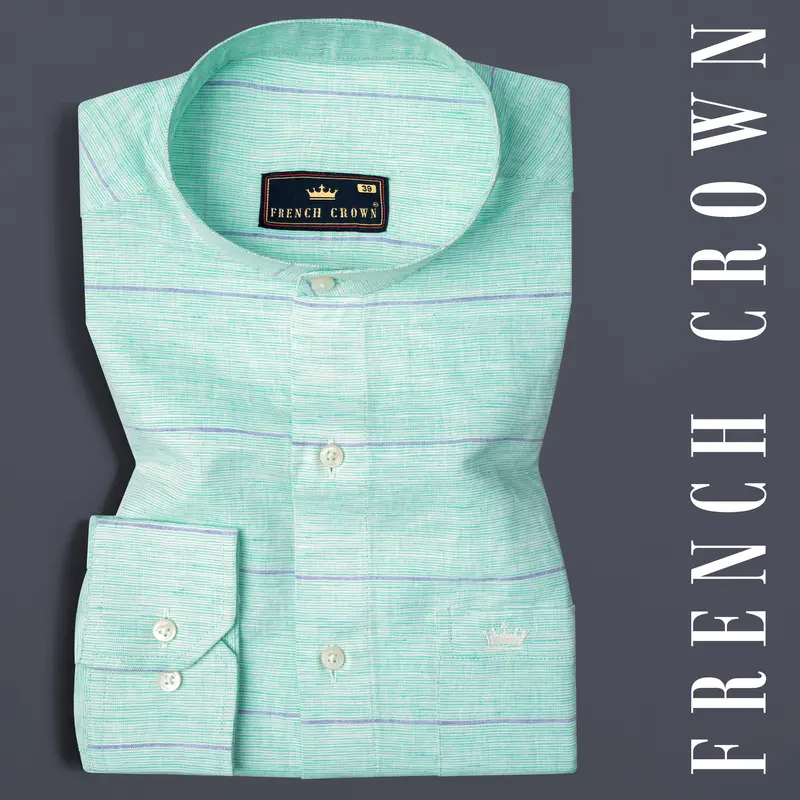 Ziggurat Striped Chambray Textured Premium Cotton Shirt 7