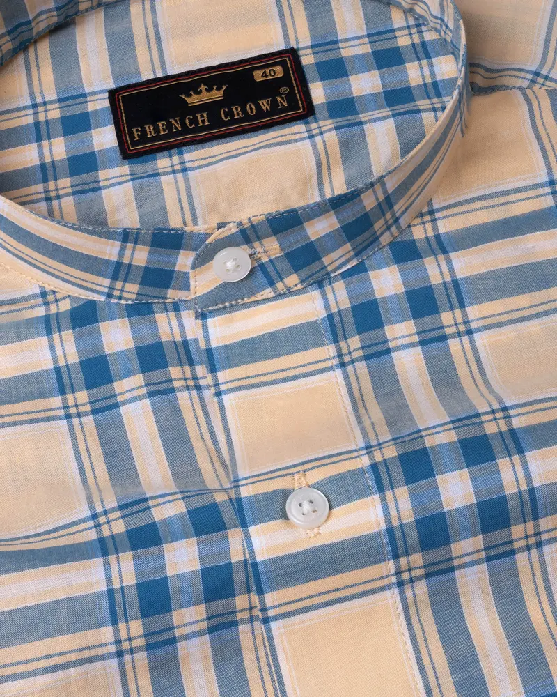 Zinnwaldite Brown And Bali Hai Blue Plaid Premium Cotton Shirt 1