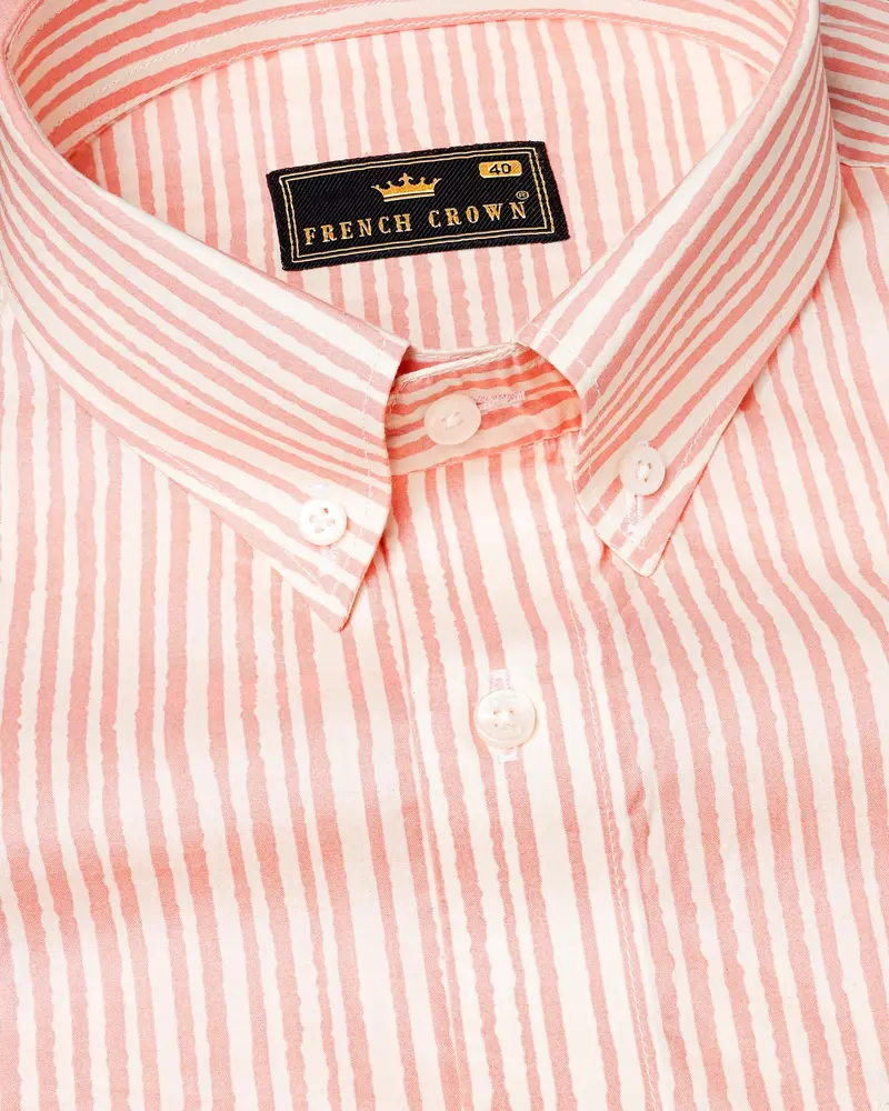 Zinnwaldite Peach With Seashell Beige Pinstriped  Premium Cotton Shirt 1