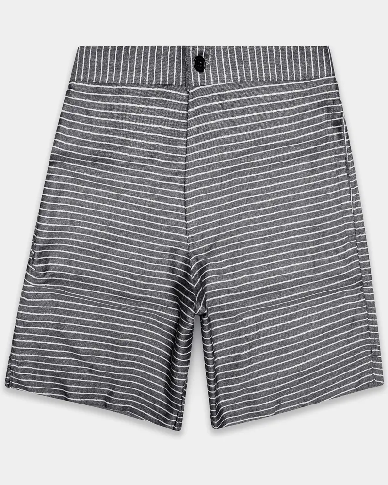 Zintra-Ironside Gray Horizontal Striped Subtle Sheen Super Soft Premium Cotton Shorts 1