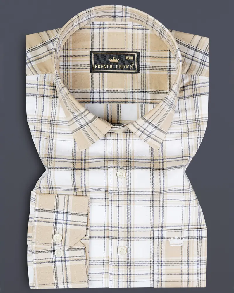 Zorba Cream And Alabaster White Checked Twill Premium Cotton Designer Shirt 1