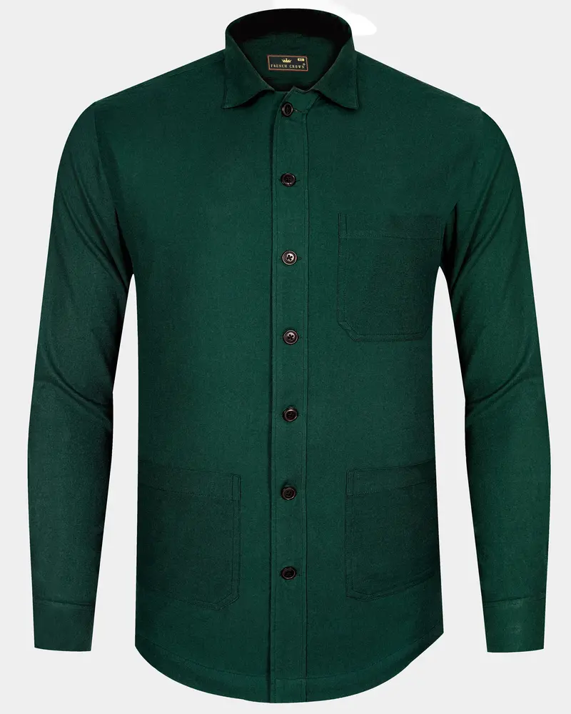 Zucchini Dark Green Twill Premium Cotton Designer Overshirt/Shacket 1