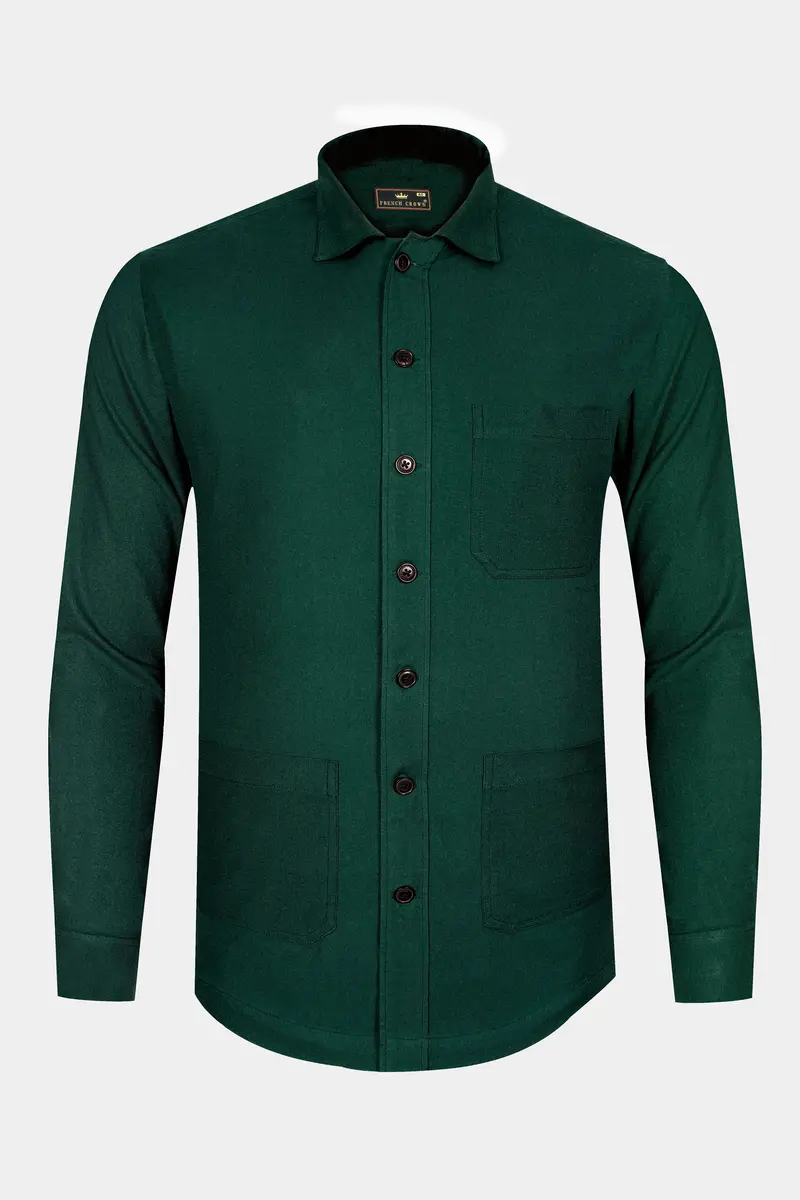 Zucchini Dark Green Twill Premium Cotton Designer Overshirt/Shacket 2