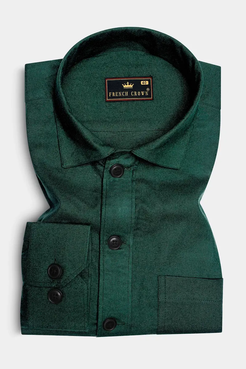 Zucchini Dark Green Twill Premium Cotton Designer Overshirt/Shacket 5
