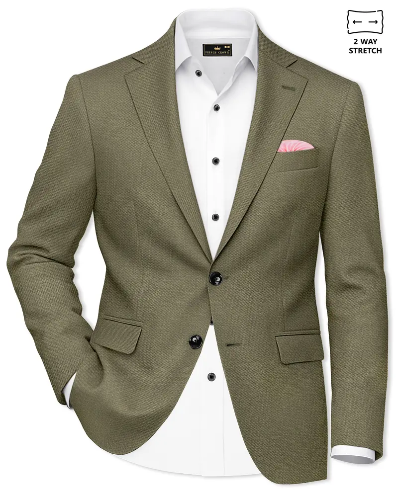 Zyren-Finch Green Luxurious Linen Single Breasted Stretchable Traveler Blazer 1