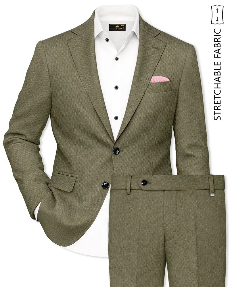 Zyren-Finch Green Luxurious Linen Single Breasted Stretchable Traveler Suit 1