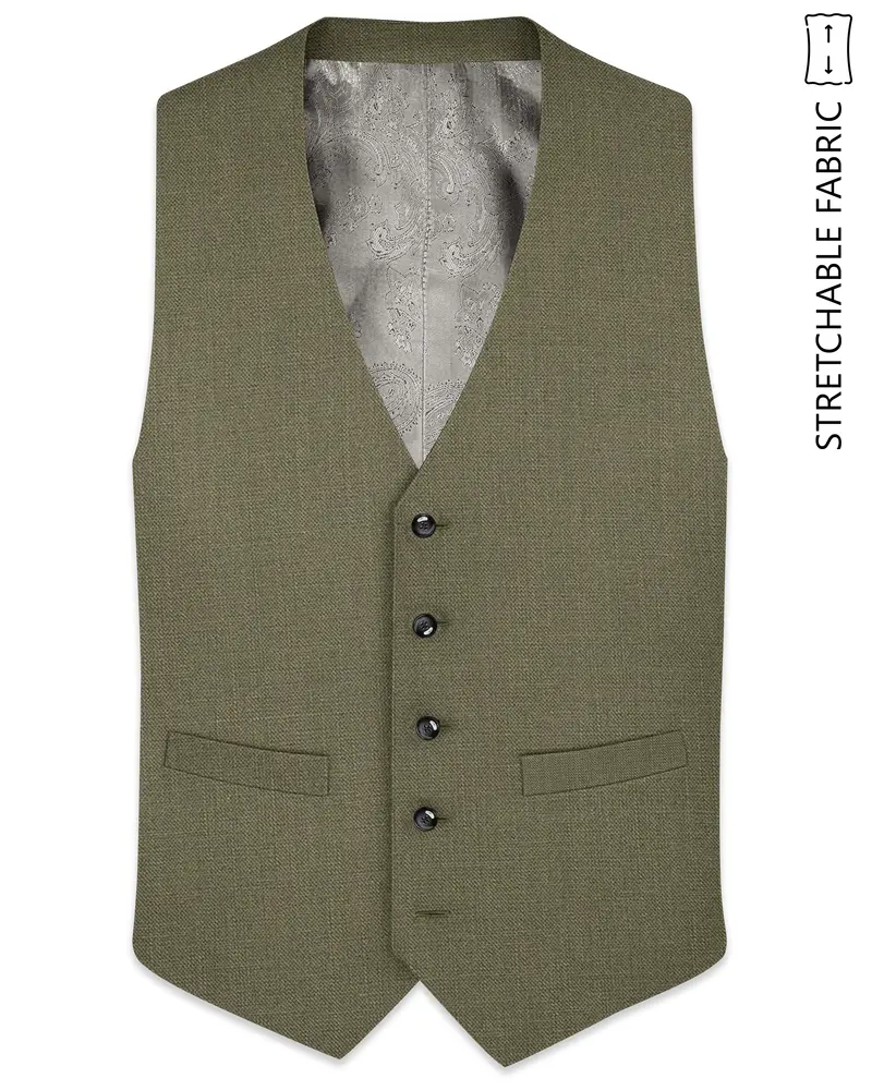 Zyren-Finch Green Luxurious Linen Stretchable Waistcoat 1