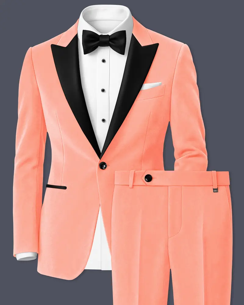 Zyron-Salmon Orange Velvet Peak Lapel Tuxedo Suit 1