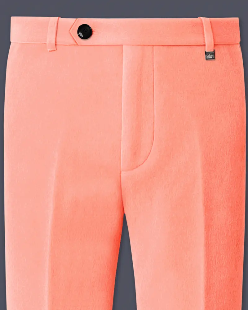 Zyron-Salmon Orange Velvet Stretchable Waistband Pant 1