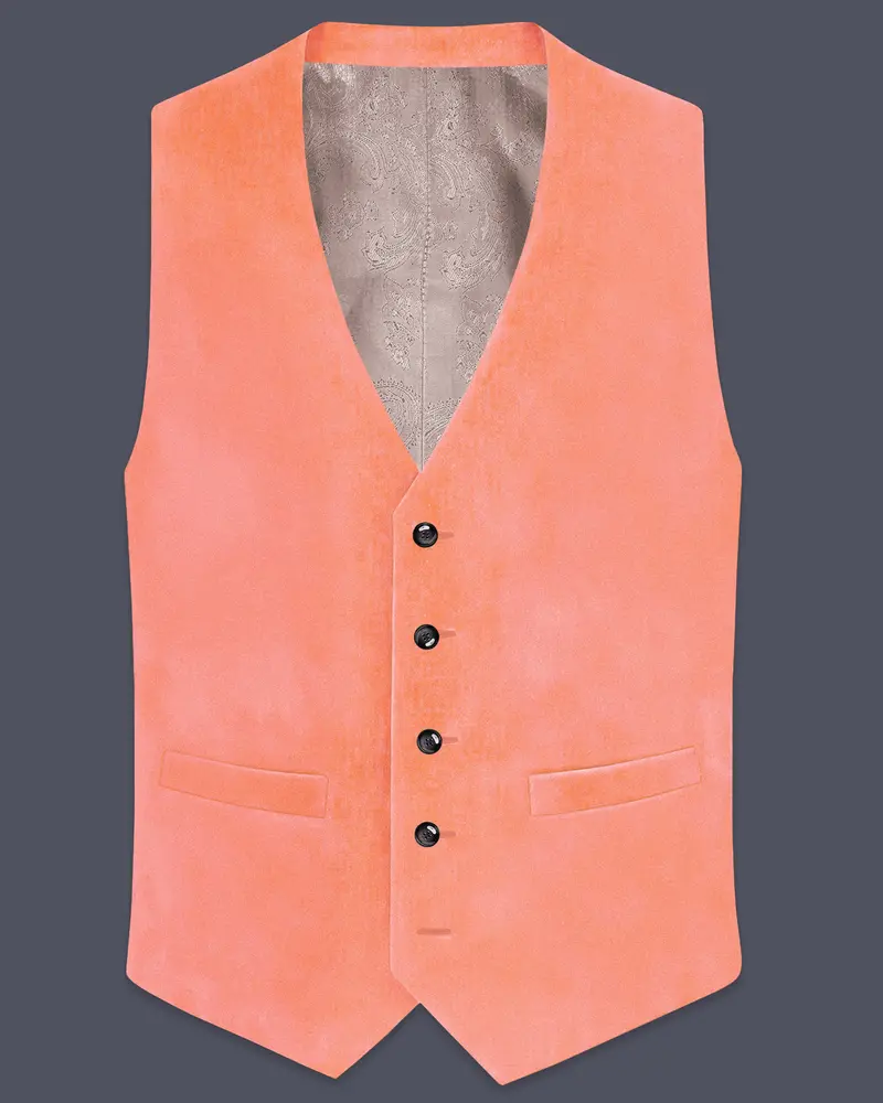 Zyron-Salmon Orange Velvet Waistcoat 1