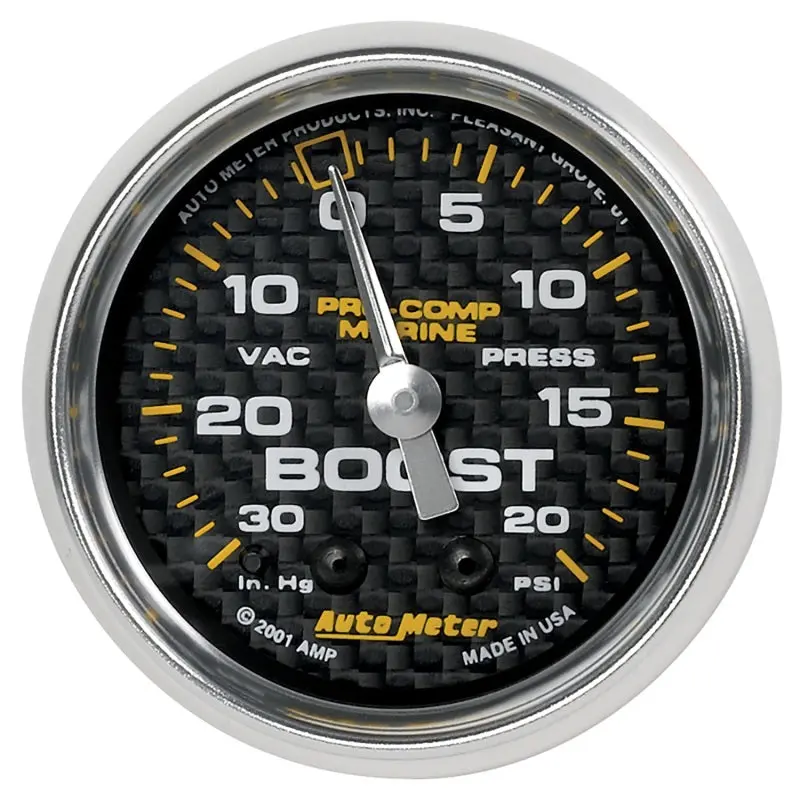 Autometer Marine Carbon Fiber Vacuum/Boost Gauge – 2-1/16" 1