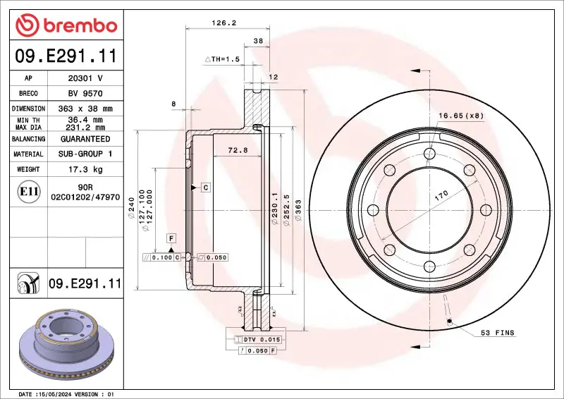 Brembo Uv-Coated Front Brake Rotors For 2016–2017 Volvo Xc60 1