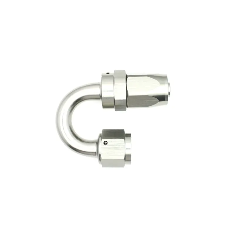 Deatschwerks 8An Female Swivel Hose End – 180-Degree Bend, Matte Black Anodized 1