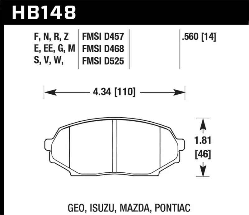 Hawk 90-93 Mazda Miata Dtc-50 Race Front Brake Pads 1