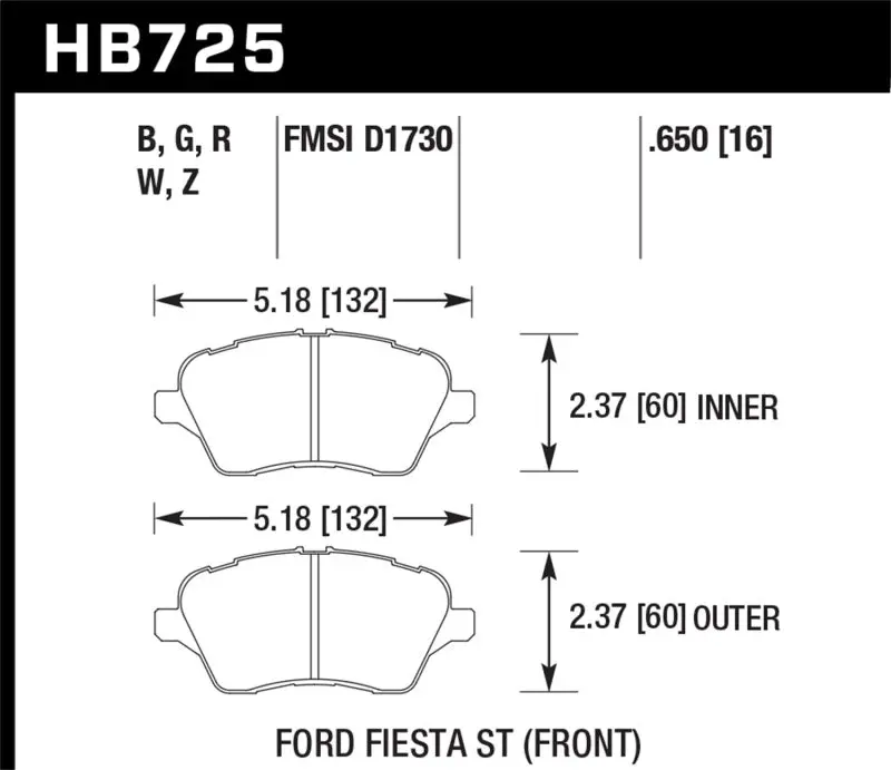 Hawk Dtc-60 Front Brake Pads For 2014 Ford Fiesta St 1