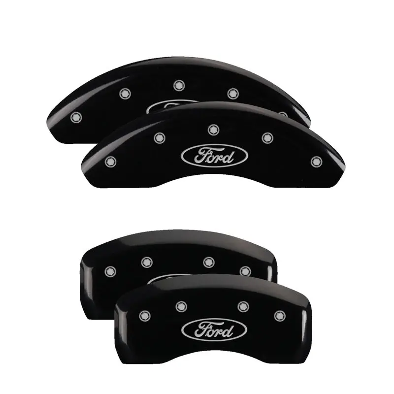 Mgp 4 Caliper Covers Engraved Front & Rear Oval Logo/Ford Black Finish Silver Ch 1