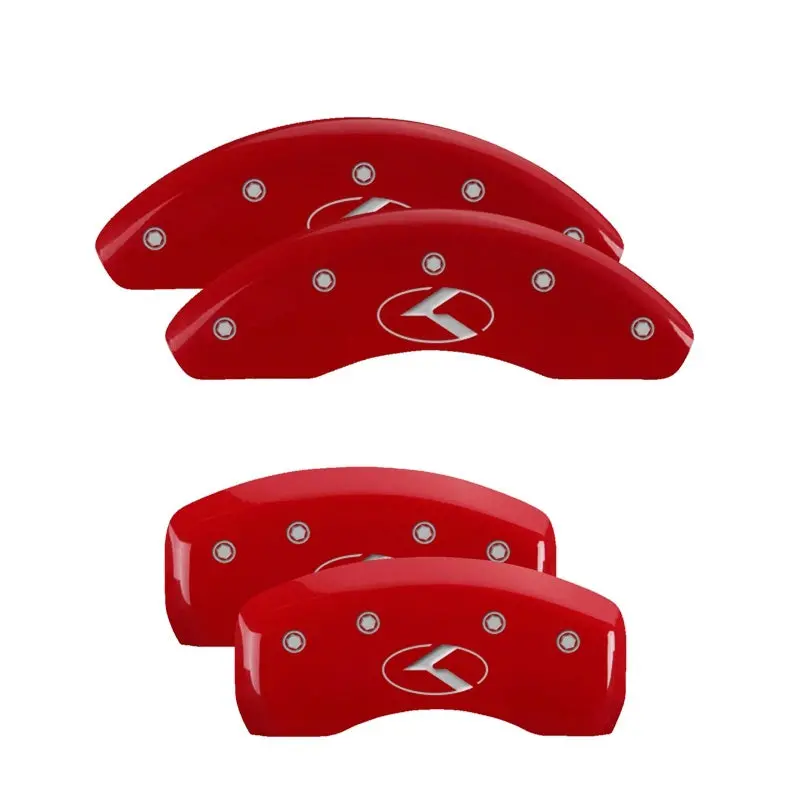 Mgp Engraved 4-Piston Caliper Covers For Kia Circle K Models – Front And Rear, Red Finish With Silver Accents 1