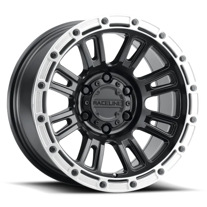Raceline Compass Off-Road Wheel – 17X8.5", 5X150 Bolt Pattern, 0Mm Offset, 110.3Mm Bore, Black & Silver Lip Finish 1